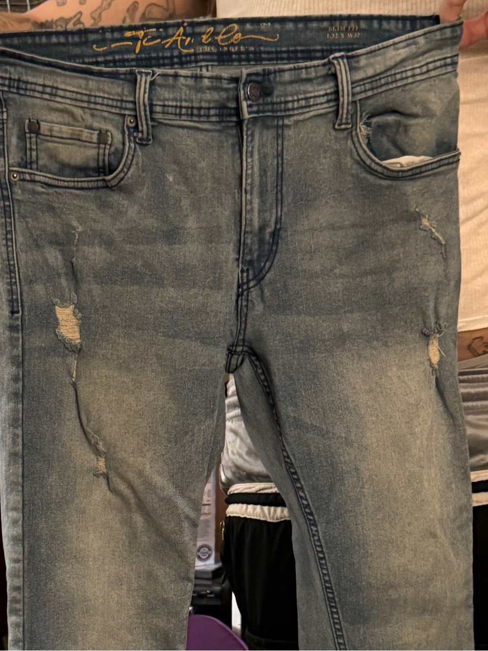 Men's Skinny Distressed Light Blue Jeans - Stretch Slim Fit